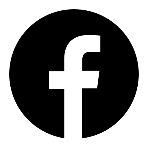 White lowercase 'f' in a black circle, resembling Facebook logo.